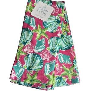 Sigrid Olsen Kitchen Dish Towels Set of 2 Starfish Shells Beach House Pink Green